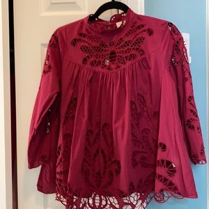 Anthropologie Harlyn Lace Eyelet High Neck Blouse